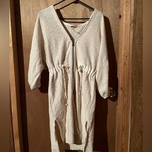 Cream Knit Zip-Up Dress